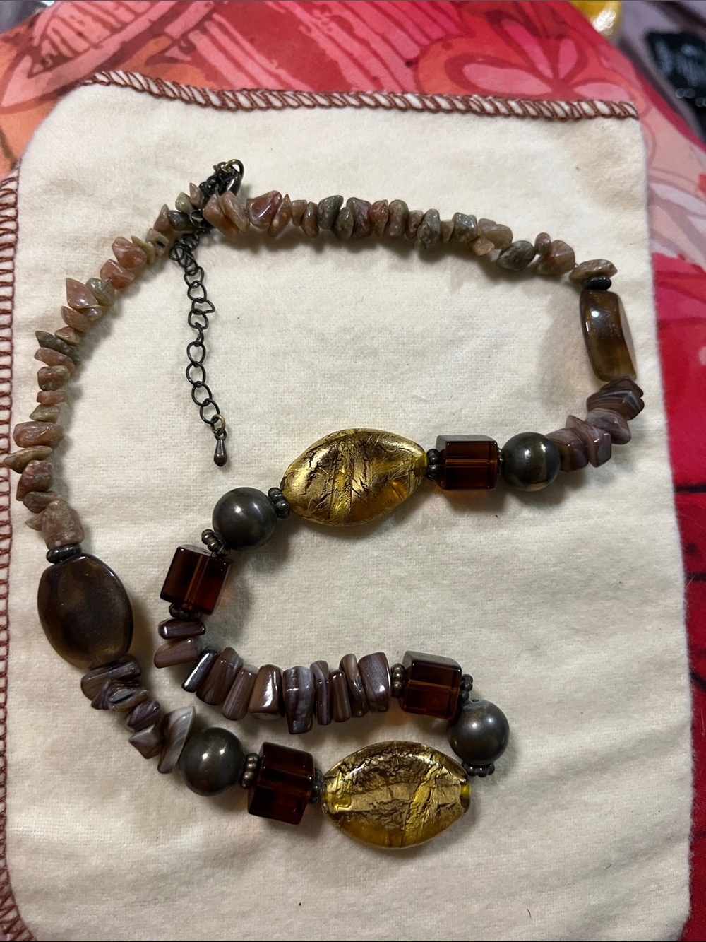 Premier Designs Gold, Brown & Tan Mixed Bead Necklace